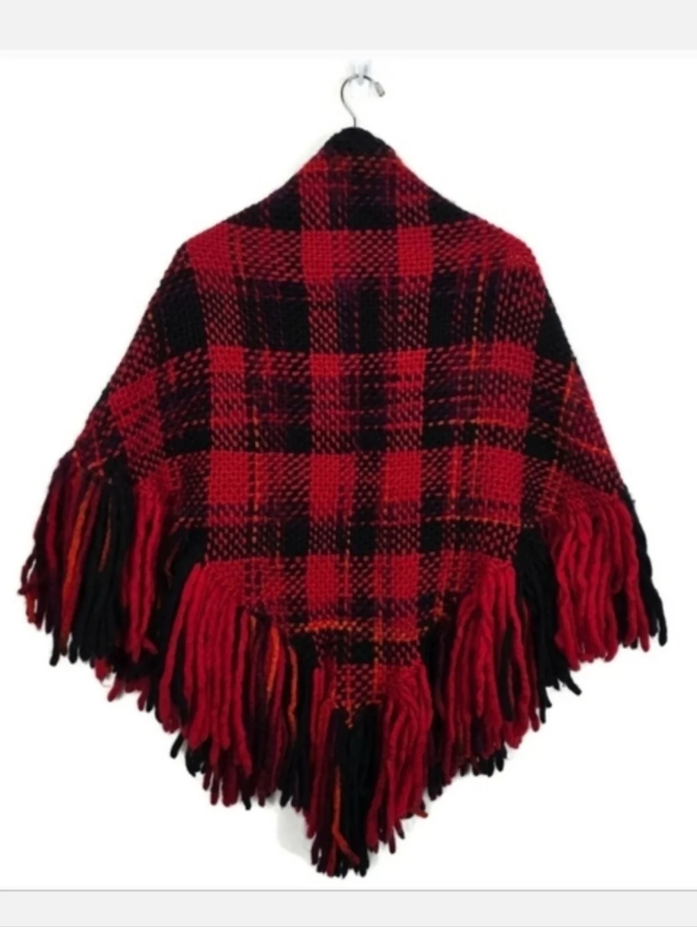 NEW Handwoven Buffalo Plaid Fringed Triangular Wool Shawl Wrap Etc by Sam